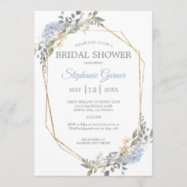 Geometric Gold Dusty Blue Florals Vrijgezellenfees Kaart