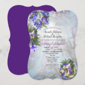 Geometric Gold en Jacaranda Flowers Wedding Kaart (Voorkant / Achterkant)