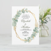 Geometric Gold Eucalyptus Wreath Wedding  Kaart (Staand voorkant)
