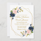 Geometric Gold Floral Blue Pink Photo Weddenschap Kaart (Voorkant)