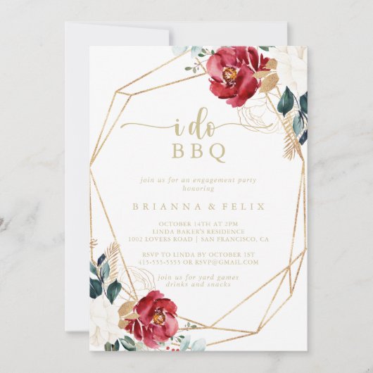 Geometric Gold Floral I Do BBQ Engagement Party Kaart (Voorkant)
