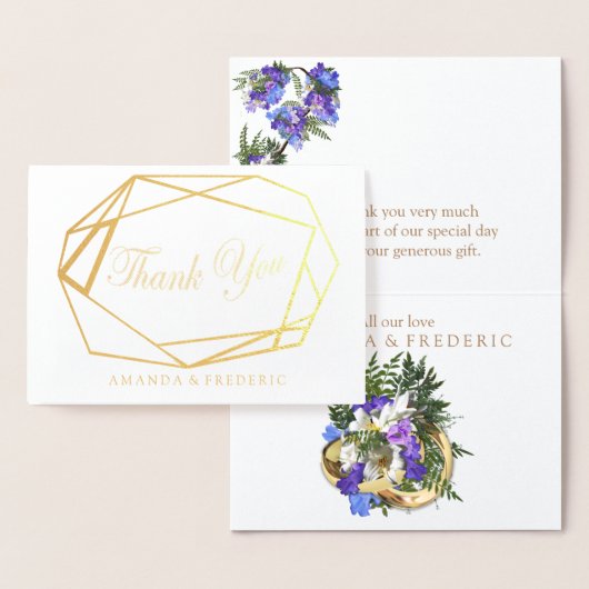 Geometric Gold Foil Jacaranda DANK JE Kaart (Display)