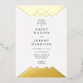 Geometric Gold Gatsby Wedding geperst Folie Uitnodiging (Voorkant)