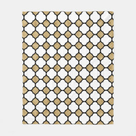 Geometric Gold Glitter Black White Quatrefoil Fleece Deken
