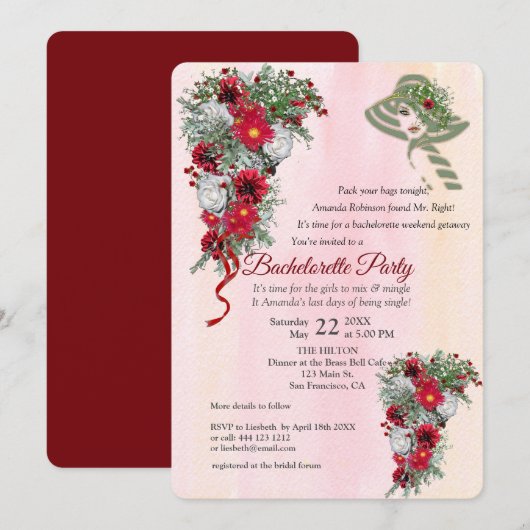 Geometric Gold Glitter Burgundy Bachelorette Party Kaart (Voorkant / Achterkant)