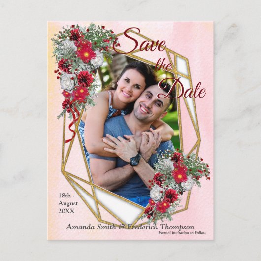 Geometric - Gold Glitter Burgundy Bouquets Aankondigingskaart (Voorkant)