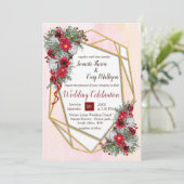 Geometric Gold Glitter Burgundy Flowers Kaart (Staand voorkant)