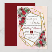 Geometric Gold Glitter Burgundy Flowers Kaart (Voorkant / Achterkant)