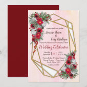 Geometric Gold Glitter Burgundy Flowers Kaart (Voorkant / Achterkant)