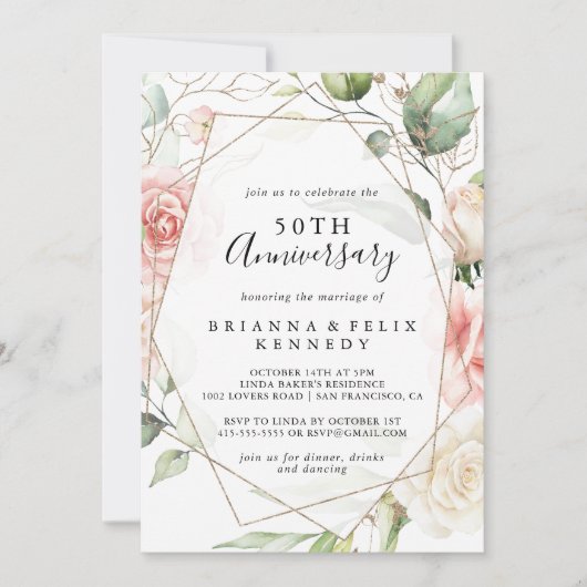 Geometric Gold Green 50th Wedding Jubileum Kaart (Voorkant)