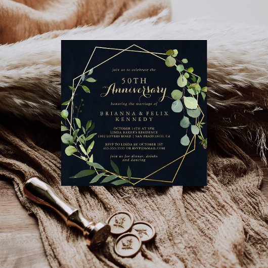 Geometric Gold Green 50th Wedding Jubileum Kaart