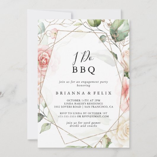 Geometric Gold Green I Do BBQ Engagement Party Kaart (Voorkant)