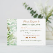 Geometric Gold Green Monstera Leaves Wedding RSVP (Staand voorkant)