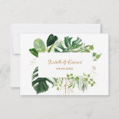 Geometric Gold Green Monstera Leaves Wedding RSVP (Achterkant)