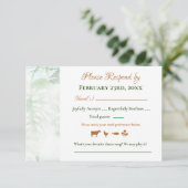 Geometric Gold Green Monstera Leaves Wedding RSVP (Staand voorkant)