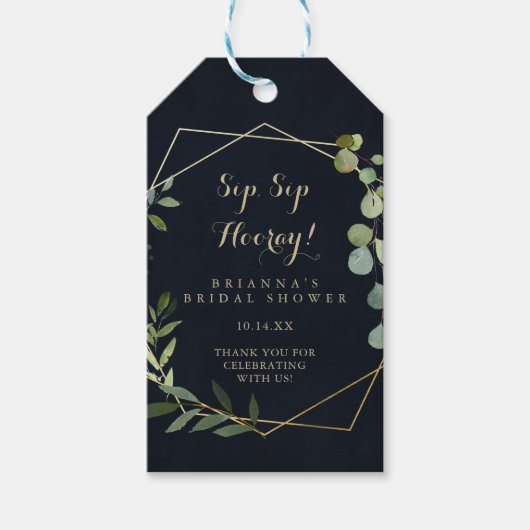 Geometric Gold Green Sip Sip Hooray Vrijgezellenfe Cadeaulabel (Voorkant)