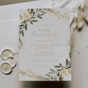 Geometric Gold Greenery 50th Wedding Jubileum Kaart