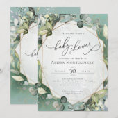 Geometric Gold Greenery Baby shower Kaart (Voorkant / Achterkant)