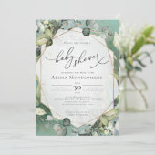 Geometric Gold Greenery Baby shower Kaart (Staand voorkant)