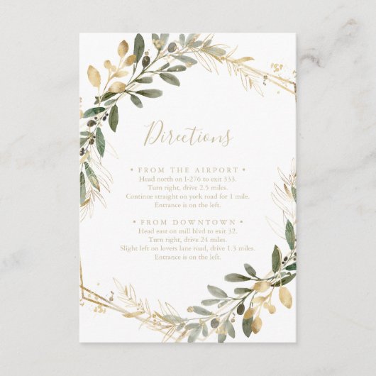 Geometric Gold Greenery Fall Bruiloft Routebeschri Informatiekaartje (Voorkant)