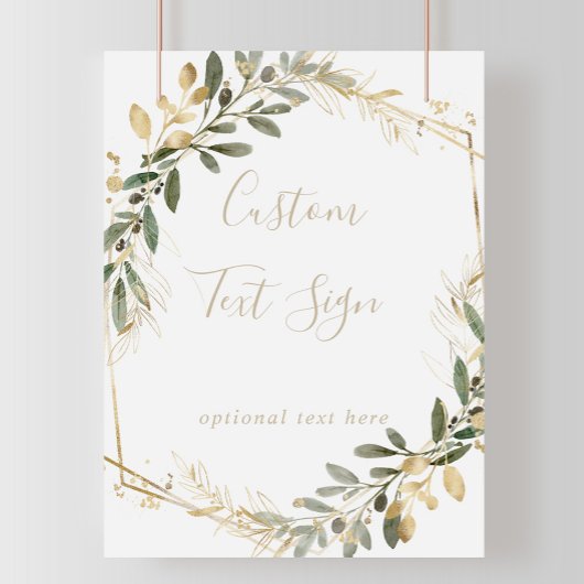 Geometric Gold Greenery Fall Custom Text Sign Poster