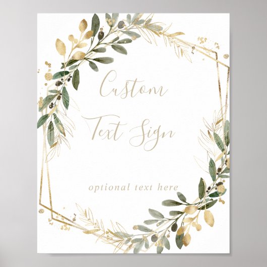 Geometric Gold Greenery Fall Custom Text Sign Poster (Voorkant)