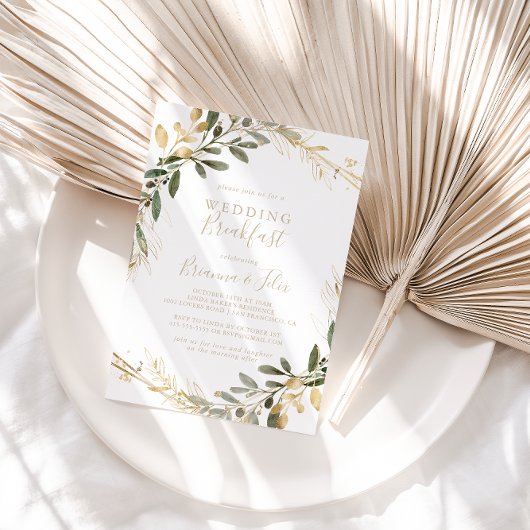 Geometric Gold Greenery Fall Wedding Breakfast Kaart