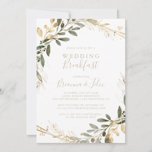 Geometric Gold Greenery Fall Wedding Breakfast Kaart (Voorkant)