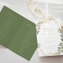 Geometric Gold Greenery Folded Wedding Program Programma