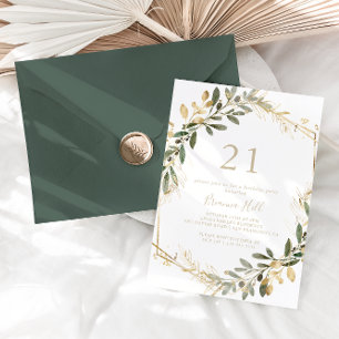 Geometric Gold Greenery Herfst 21st Birthday Party Kaart