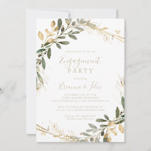 Geometric Gold Greenery Herfst Engagement Party Kaart (Voorkant)