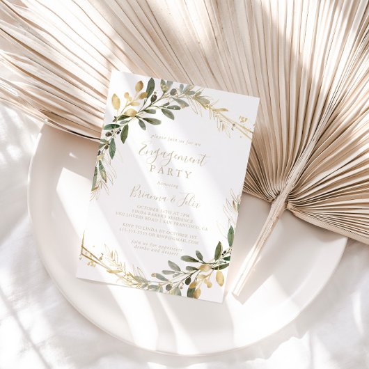 Geometric Gold Greenery Herfst Engagement Party Kaart