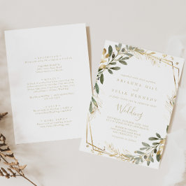 Geometric Gold Greenery Herfst Front & Back Weddin Kaart