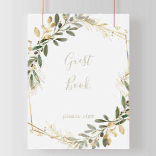 Geometric Gold Greenery Herfst Guest Book Sign Poster