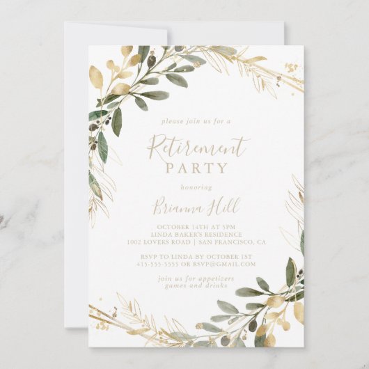Geometric Gold Greenery Herfst Retirement Party Kaart (Voorkant)