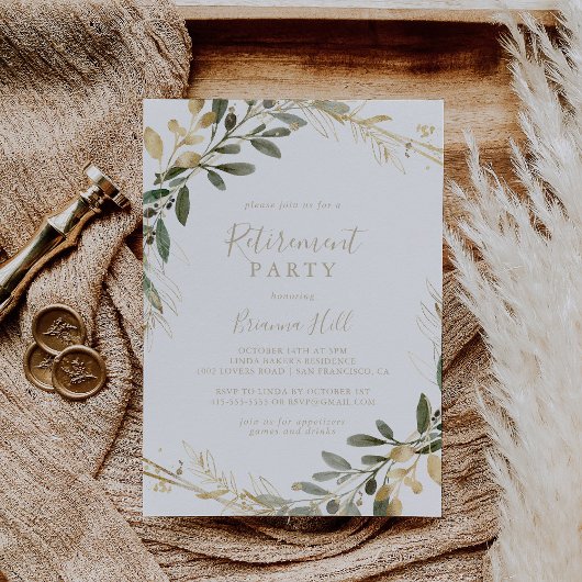 Geometric Gold Greenery Herfst Retirement Party Kaart