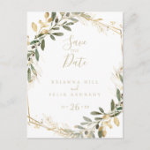 Geometric Gold Greenery Herfst Save the Date Briefkaart (Voorkant)