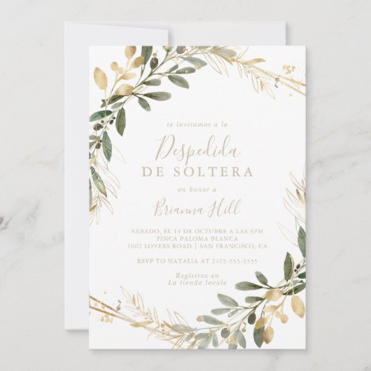 Geometric Gold Greenery Spaans Vrijgezellenfeest Kaart (Voorkant)