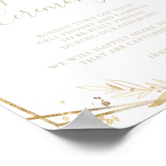 Geometric Gold Greenery Unplugged Ceremony Sign Poster (Hoek)