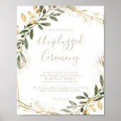 Geometric Gold Greenery Unplugged Ceremony Sign Poster (Voorkant)