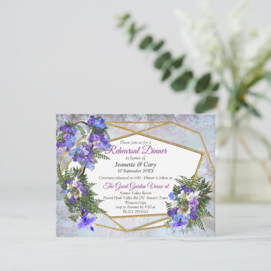 Geometric Gold & Jacaranda Flowers Theme Kaart (Staand voorkant)