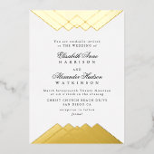 Geometric Gold Leaf Gatsby Calligraphy Wedding Folie Uitnodiging (Voorkant)