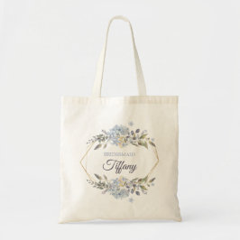 Geometric Gold Lijst Dusty Blue Florals Bridesmaid Tote Bag