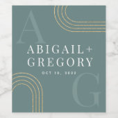 Geometric Gold Lines Monogram Green Wedding Wijn Etiket (Enkel label)