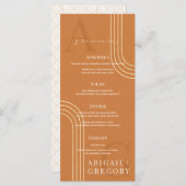 Geometric Gold Lines Monogram Oranje Weddenschap Menu (Voorkant / Achterkant)