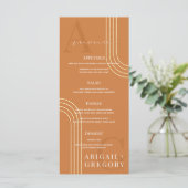 Geometric Gold Lines Monogram Oranje Weddenschap Menu (Staand voorkant)