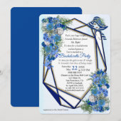 Geometric Gold-Navy - Blue Flowers Bachelorette Kaart (Voorkant / Achterkant)