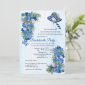 Geometric Gold-Navy - Blue Flowers Bachelorette Kaart (Staand voorkant)