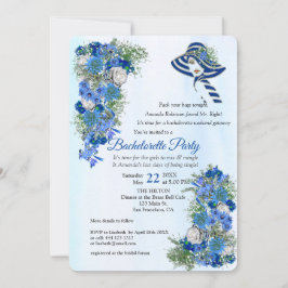 Geometric Gold-Navy - Blue Flowers Bachelorette Kaart