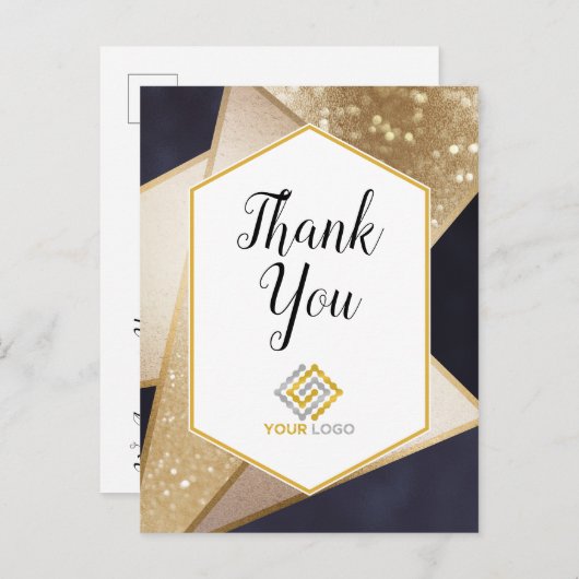 Geometric Gold Navy Blue Hartelijk dank voor uw Lo Briefkaart (Voorkant / Achterkant)